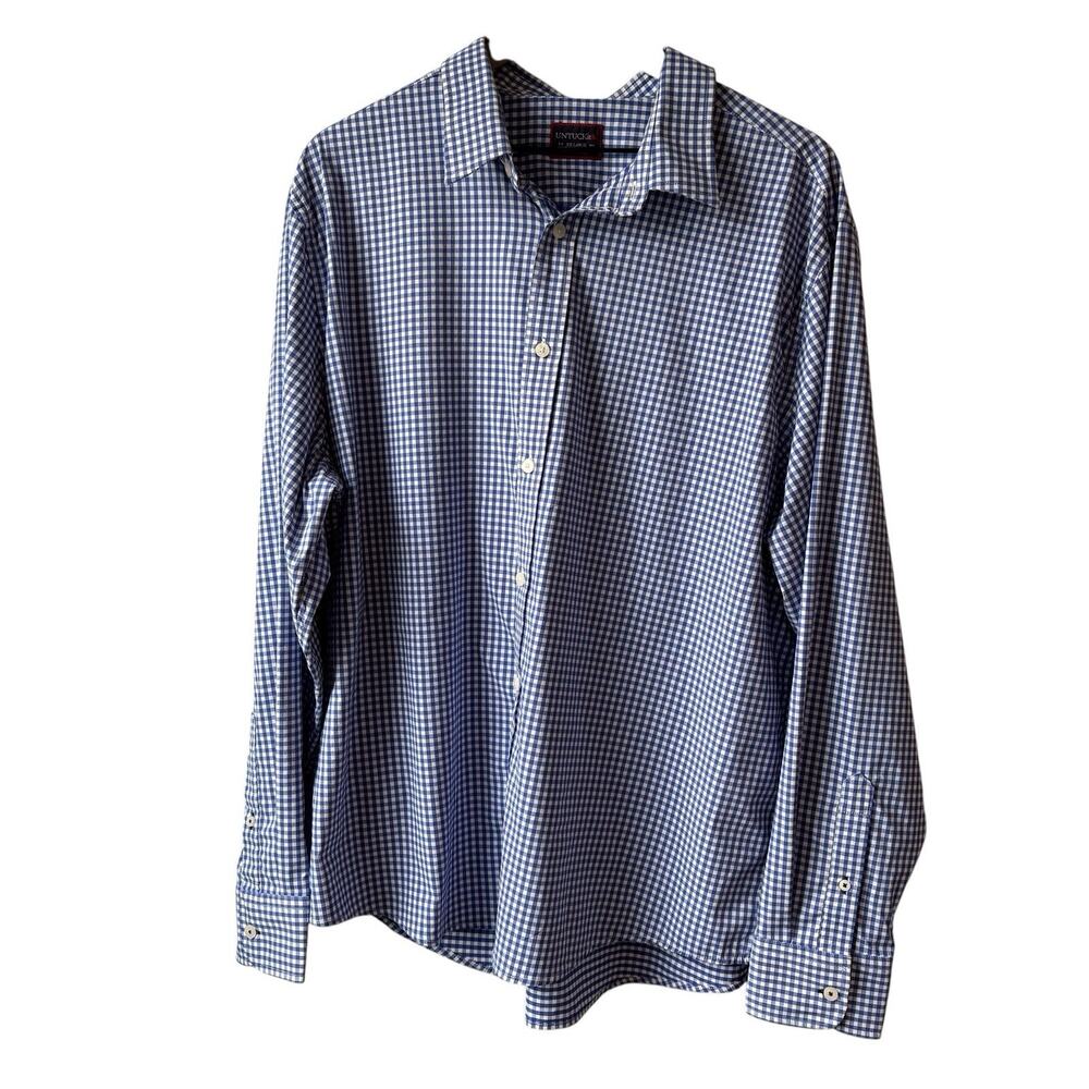 Untuckit Mens Shirt XXL Blue White Plaid Fransola Long Sleeve Button Up Buffalo